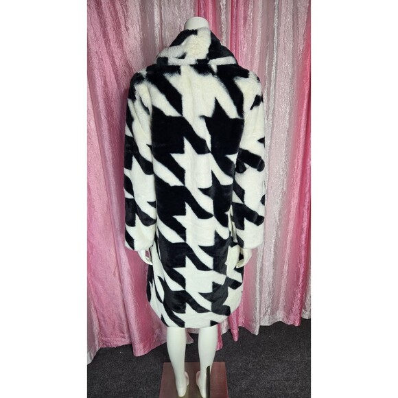 Sergio Hudson Faux Fur Coat  Black & White Houndstooth Fancy Long Coat Size XS - Picture 7 of 13